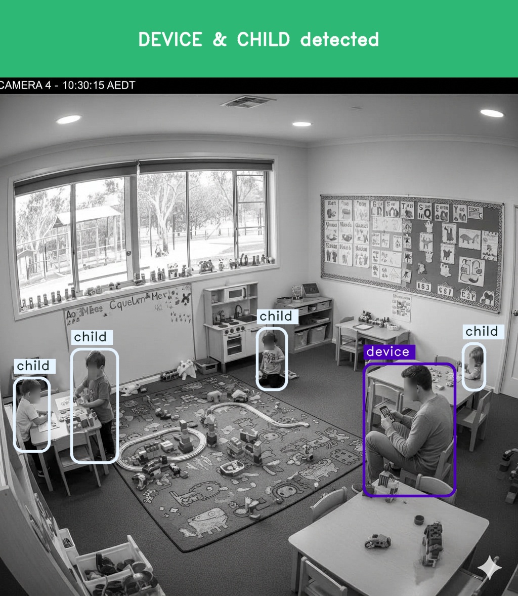 SooperVision AI detecting phone usage in a childcare classroom